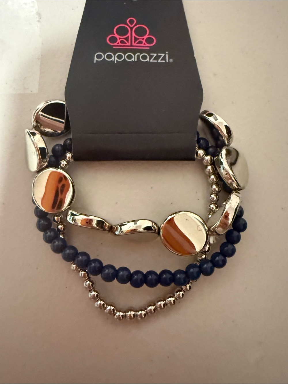 5/25 paparazzi Navy Bead & Silver-Tone Multi-Strand Stretch Bracelet Set